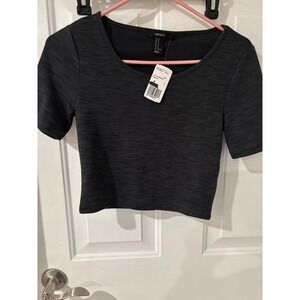 Forever 21 Charcoal Knit Crop‎ Top Short Sleeve Womens Medium Casual
